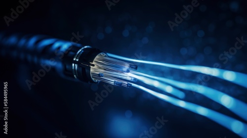 fiber optics cable background with lots spots, network connectivity fiberglass light tips, digital technical business telecommunication troubleshooting system wallpaper , generative ai