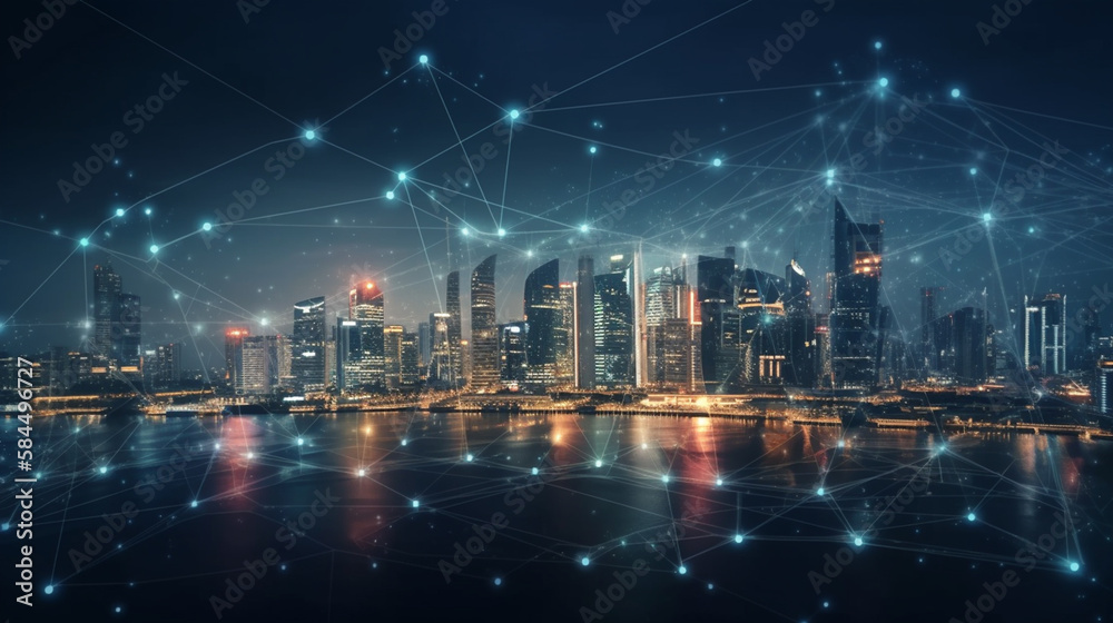 Smart city with network connection and internet of things concept.generative ai