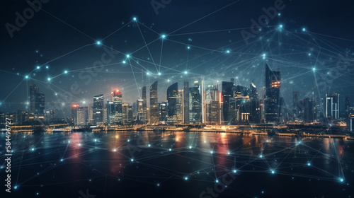 Smart city with network connection and internet of things concept.generative ai