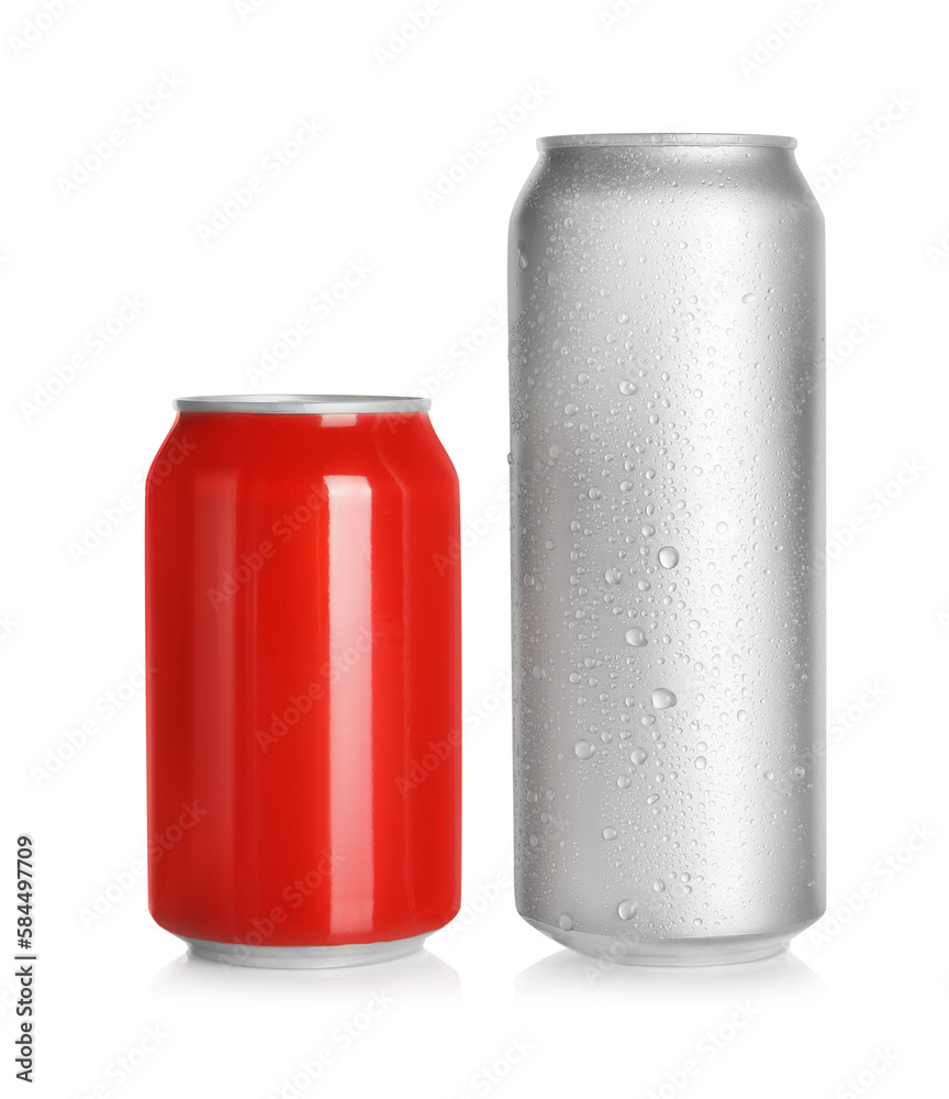 Aluminum cans with drinks on white background Aluminum cans with drinks on white background