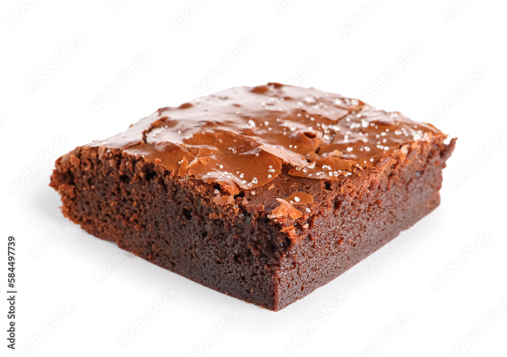 Piece of tasty chocolate brownie isolated on white background Piece of tasty chocolate brownie isolated on white background
