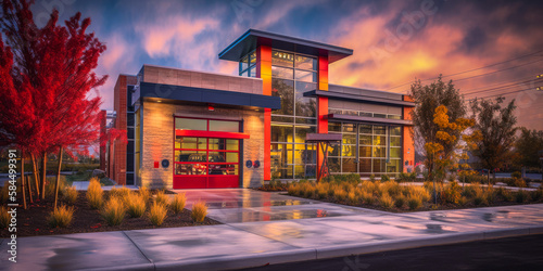 Modern fire department building exterior architecture design. Generative AI