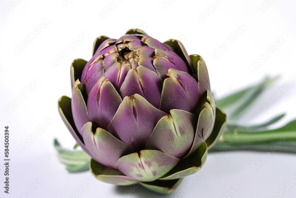 Fototapeta premium Closeup of an artichoke on white background. Created by Generative AI technology.