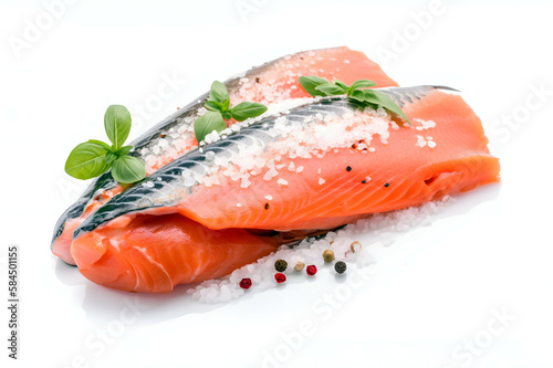 Fresh salmon fillet with rosemary, Fresh raw salmon fish fillet with cooking ingredients, herbs and lemon