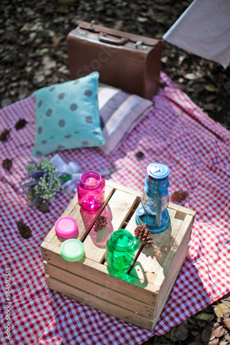 Pieces on a table, picnic equipment