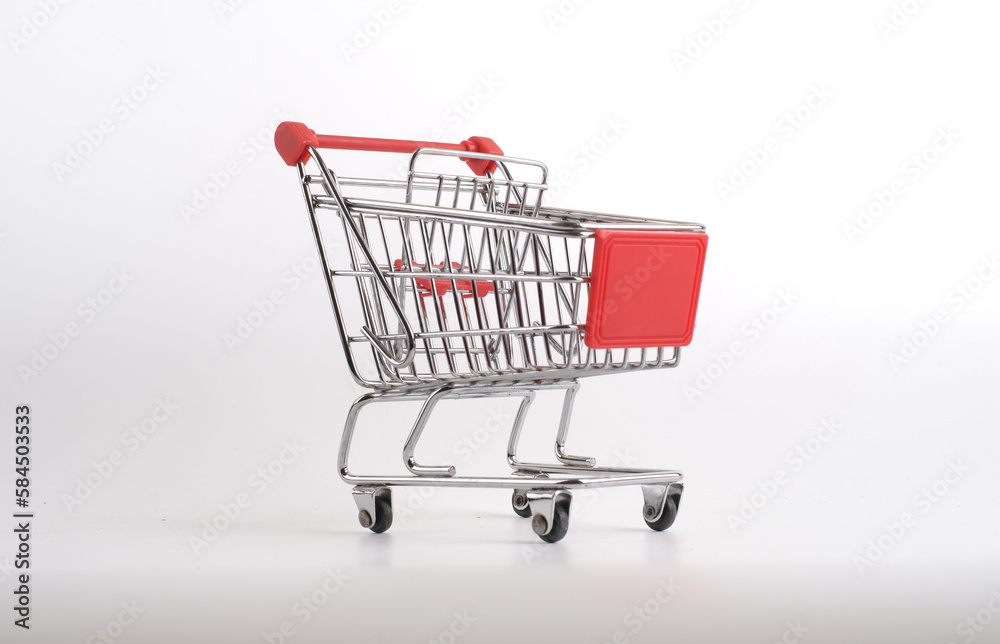 Shopping cart with white background and logo mockup on a trolley