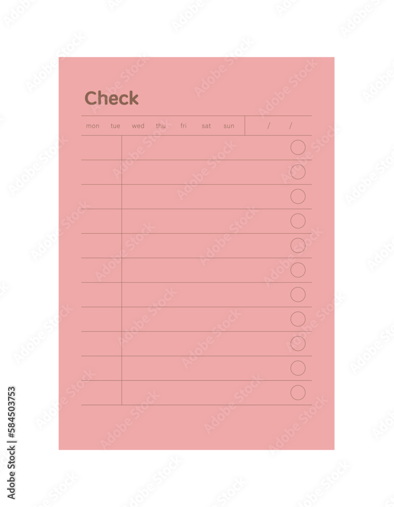 (Peach) Check Planner Template. Vector. (Peach) Check Planner Template. Vector.