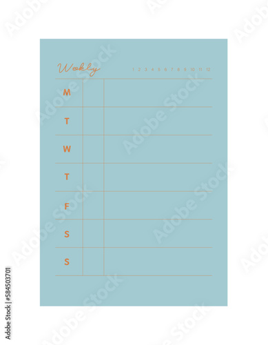 Weekly Planner Template. Japanese Style. Vector. 