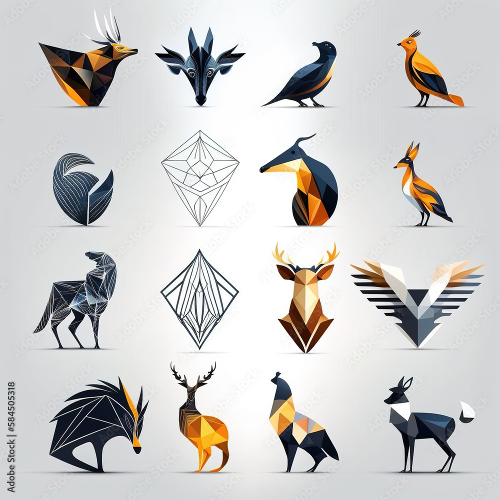 Vector Animals logos collection. Animal logo set. Geometrical abstract logos. Icon design