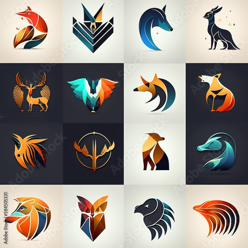 Vector Animals logos collection. Animal logo set. Geometrical abstract logos. Icon design