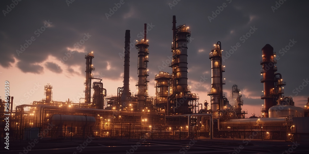 oil refinery with large scale smokestacks. factory smoke
