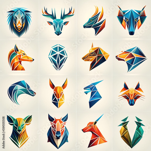 Vector Animals logos collection. Animal logo set. Geometrical abstract logos. Icon design