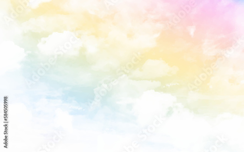Colourful cloudy sky with fluffy clouds with pastel tone in blue, pink and orange in morning,Fantasy magical sunset sky on spring or summer, Vector illustration sweet background for four season banner © Sharmin