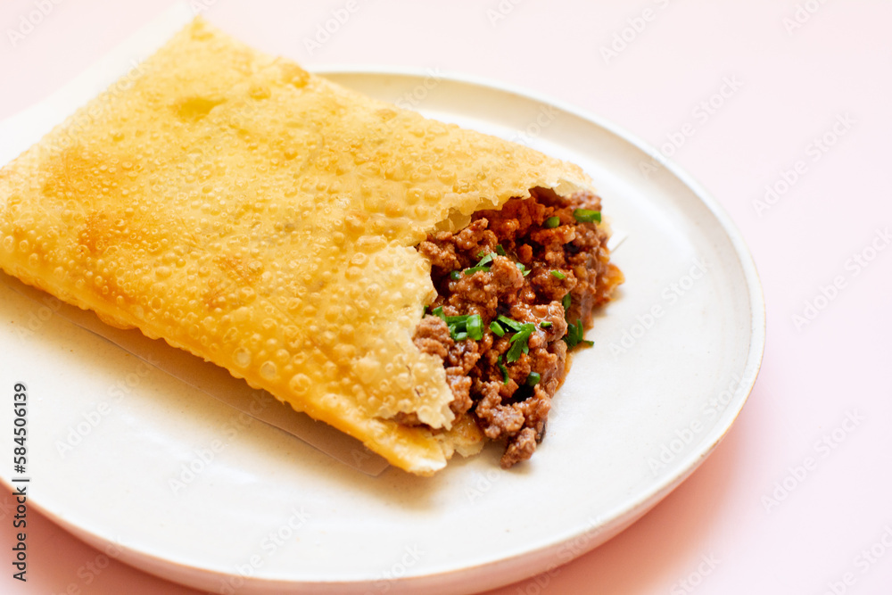 Ground meat fried pastry, Brazilian Street Food Pastel Ground meat fried pastry, Brazilian Street Food Pastel