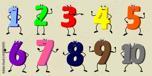 Set of cute cartoon numbers and math operation signs. Isolated on pretty colored background. colorful.