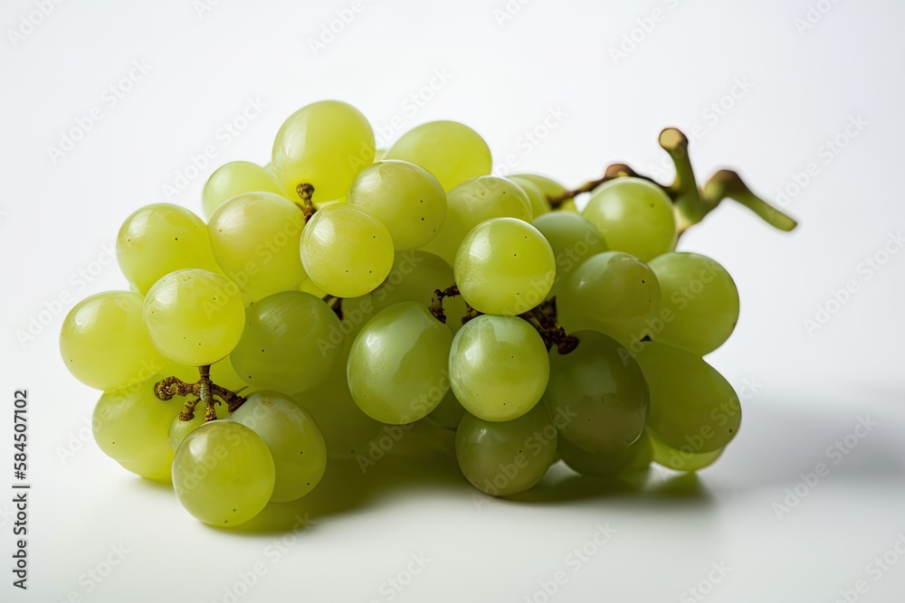 Closeup of a bunch of Green Grapes on a white background. Created by Generative AI technology.
