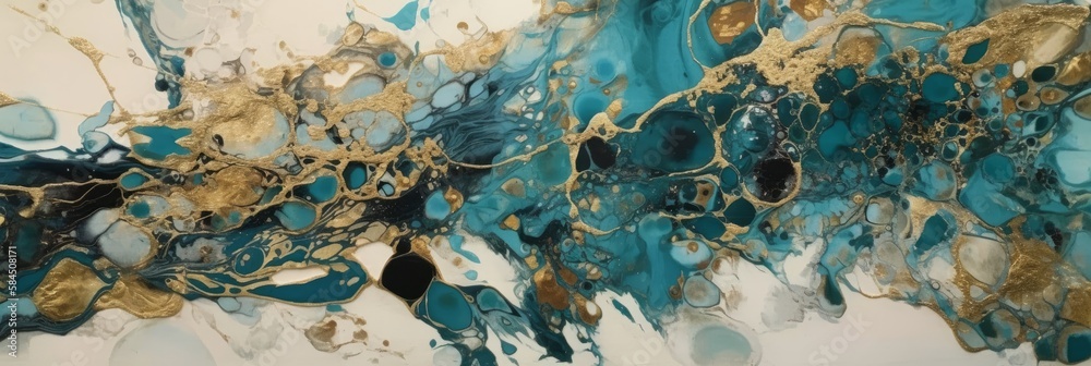 An abstract header with a paint and ink splash and splatter pattern. Generative AI. 