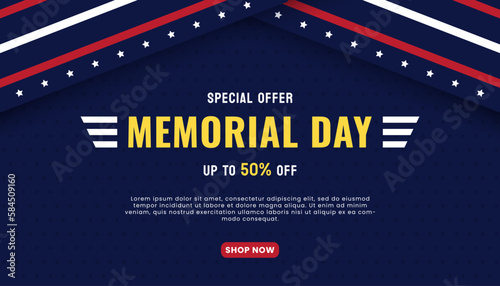 Special Offer Memorial Day. Memorial Day in USA Sale banner design template.