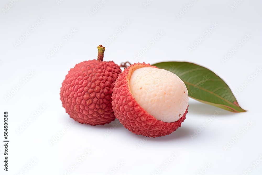 Closeup of Lychee on a white background. Created by Generative AI technology. Closeup of Lychee on a white background. Created by Generative AI technology.
