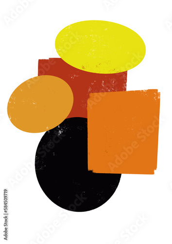 Abstraktes_Hintergrunmuster_mit_Kreisen_und_quatratisce_Flächen_in_orange_gelb_rot_schwarz. png photo