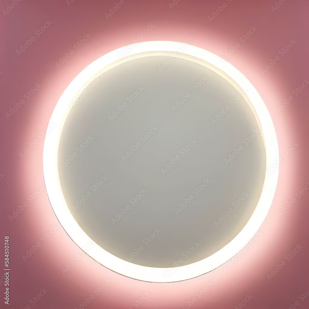 a round blank light box on the pink wall with Generative AI. a round blank light box on the pink wall with Generative AI.