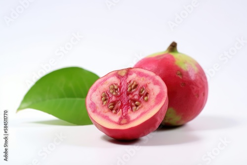 Closeup of Pink Guava on a white background. Created by Generative AI technology.