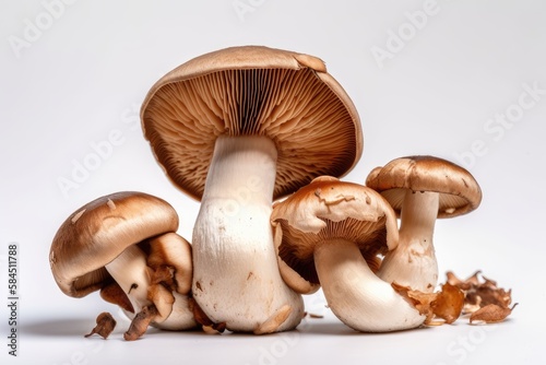 Closeup of Porchini Mushrooms on a white background. Created by Generative AI technology. photo