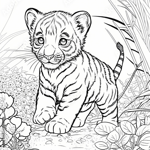 a line coloring page of a cute little tiger