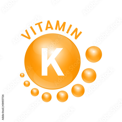 Vitamin K yellow substance Sign Icon. Vector Illustration EPS10. realistic design, small circle around. Isolated on white background. Personal care, beauty concept. Medicine health symbol of thiamine