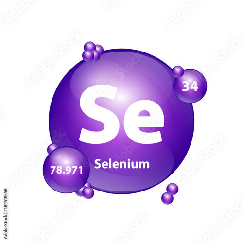 Selenium (Se) icon structure chemical element round shape circle purple. 3D Illustration vector. Chemical element of periodic table Sign with atomic number. Study in science for education.	