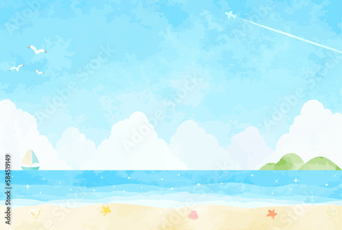 爽やかな夏のビーチの風景イラスト
