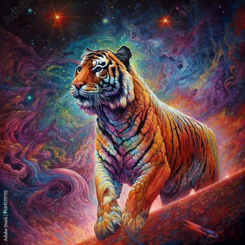 colorful tigers in space