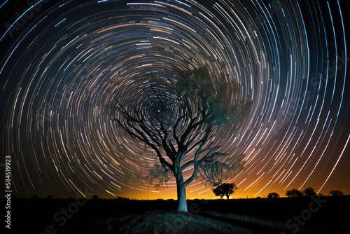 A star trail photo of a night sky  generative AI
