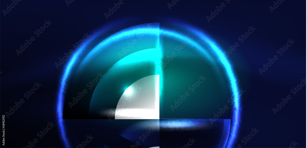 Neon round shapes, lines and triangle elements. Hi-tech design for wallpaper, banner, background, landing page, wall art, invitation, prints, posters Neon round shapes, lines and triangle elements. Hi-tech design for wallpaper, banner, background, landing page, wall art, invitation, prints, posters