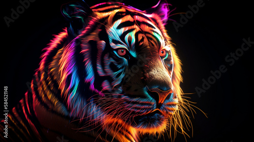 a bengal tiger in colorful iridescent view