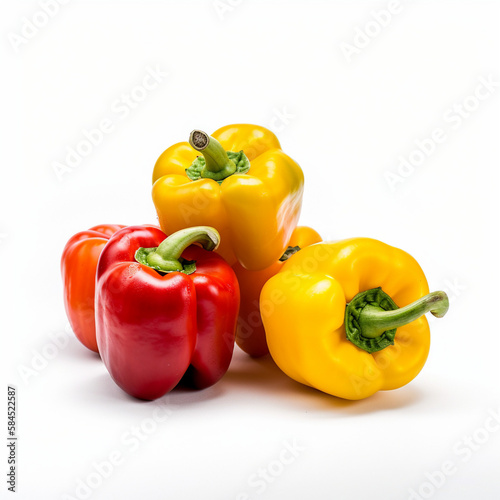 Sweet Peppers on White Background, AI Generation