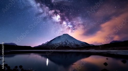 Stunning Long Exposure Night Photography of Milky Way and Lake at Mountain - Experience the Beauty of Universe with this Breathtaking Landscape Shot, generative ai