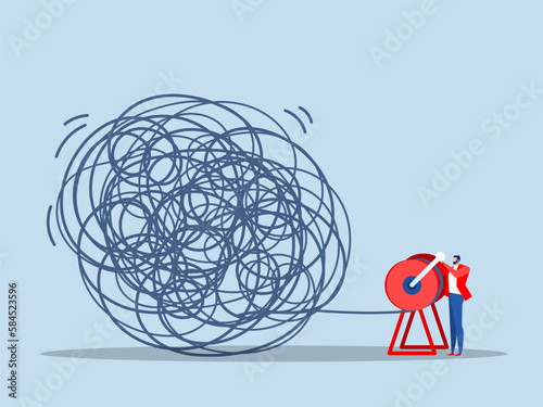 The opposite mindset chaos and order in thoughts, Businessman Problem solution as complete difficult and messy task person concept. vector illustration