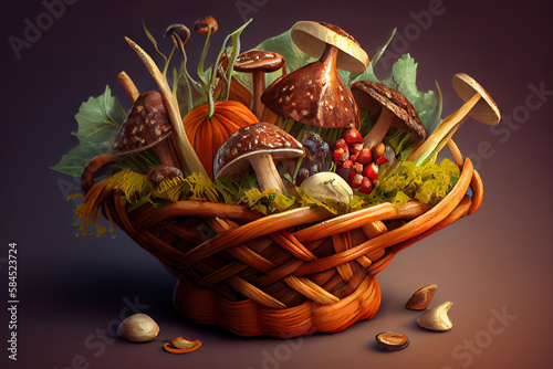 Basket salad with mushrooms. Generative Ai