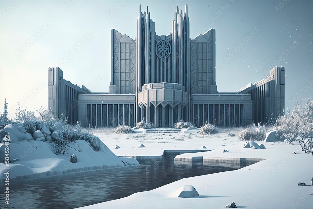 Obraz premium Brutalist city of Atlantis with high walls standing, Future City, Generative AI