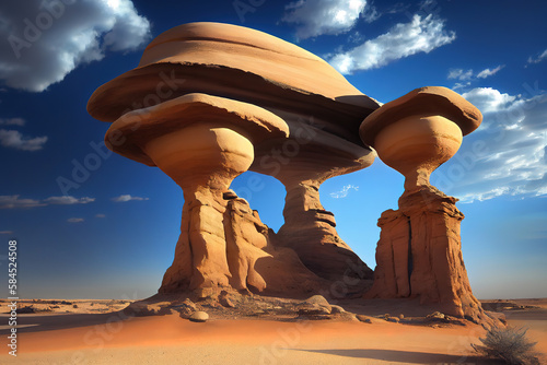 Saudi Arabia, Jazan Province, Mushroom Rocks formation. Generative Ai photo
