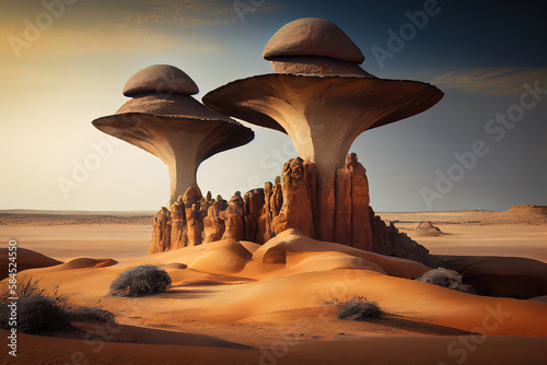 Saudi Arabia, Jazan Province, Mushroom Rocks formation. Generative Ai photo