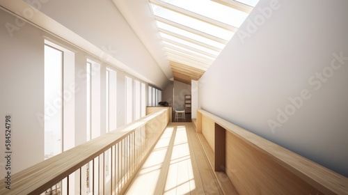 home interior design with corridor area natraual skylight daytime and wooden decoration clean clear space interior design concept, image ai generate
