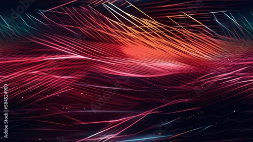abstract background with line wave, digital technology network concept wallpaper, red blue dark base gradient spectrum shooting stars short, generative ai © Anna Elizabeth