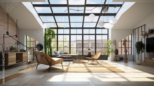 home studio workshop with modern loft design and skylight roof top multi purpose function home design concept, image ai generate © VERTEX SPACE