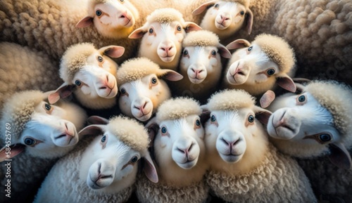 Funny sheep take a selfie on the farm. generative ai © _veiksme_