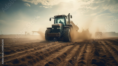 Modern tractor working in t...