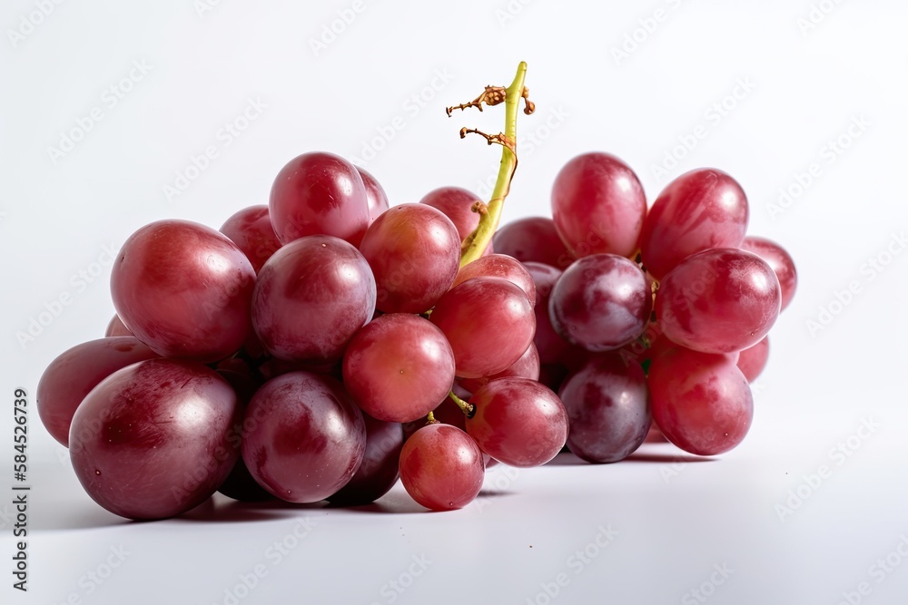 Closeup of Red Grapes on a white background. Created by Generative AI technology.