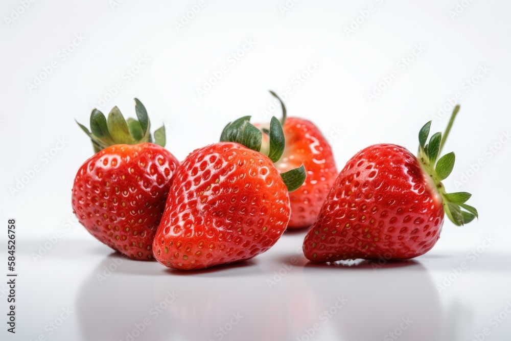 Closeup of Strawberries on a white background. Created by Generative AI technology. Closeup of Strawberries on a white background. Created by Generative AI technology.