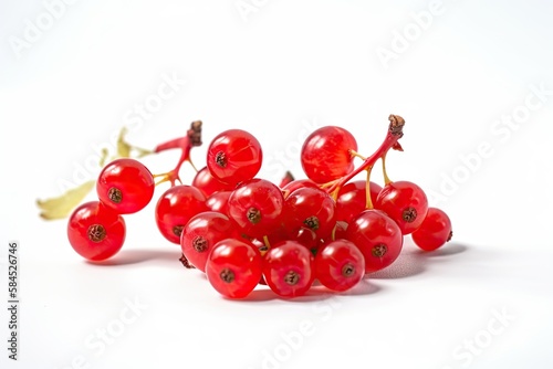 Closeup of Redcurrants on a white background. Created by Generative AI technology.